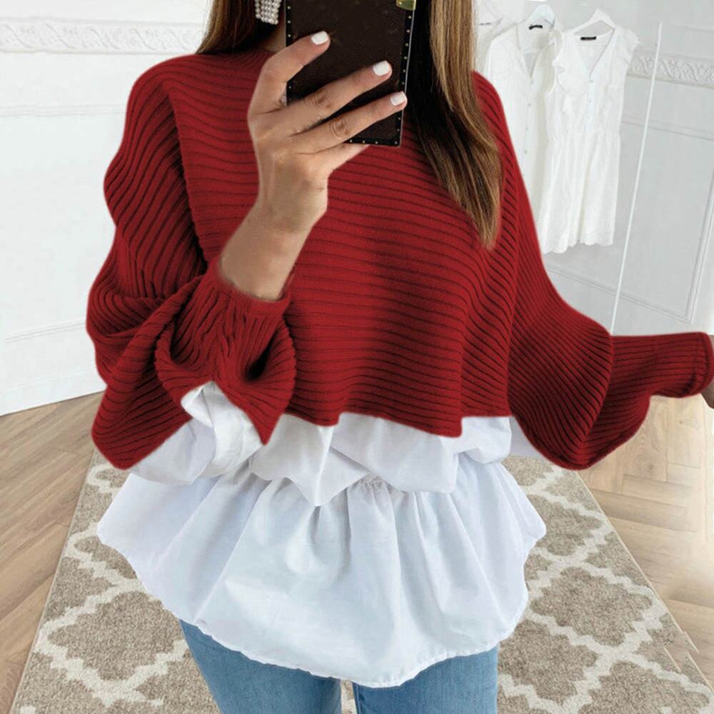 Red Crew Top Medium - Ruffled defined waist Festive Holiday Christmas